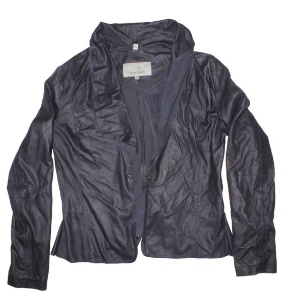 Bod & Christensen Womens Sz 8 Genuine Leather Eye Hook Front Moto Drape Jacket - Picture 3 of 12